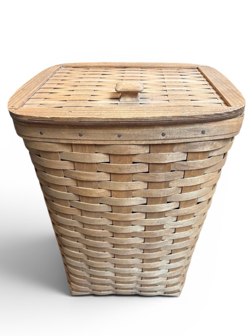 Vintage Longaberger Hamper Basket 1986 Attached Lid Waste Basket Knob 16”H